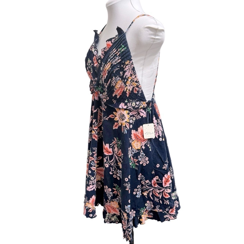 NEW Free People Cord Looking Glass Mini Navy Blue Ruffle Corduroy Floral Sz L - Picture 6 of 10